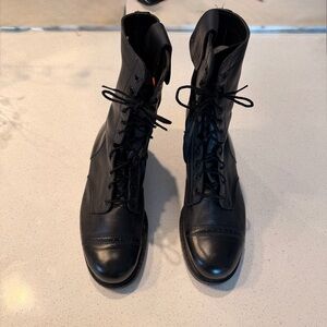 Vintage Bates Floataways Military Jump Boots Side Zip Lace Up Black Leather 12M
